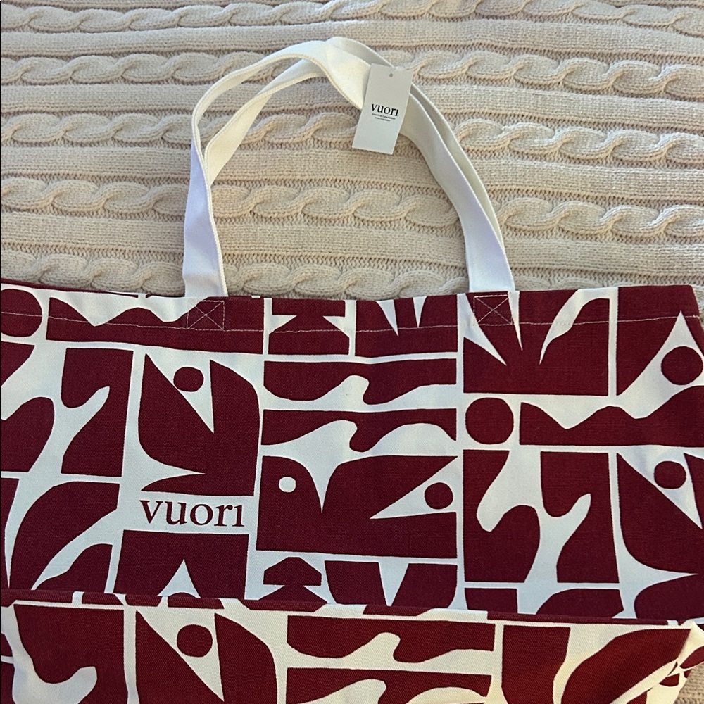 Vuori Maroon and White Patterned Tote